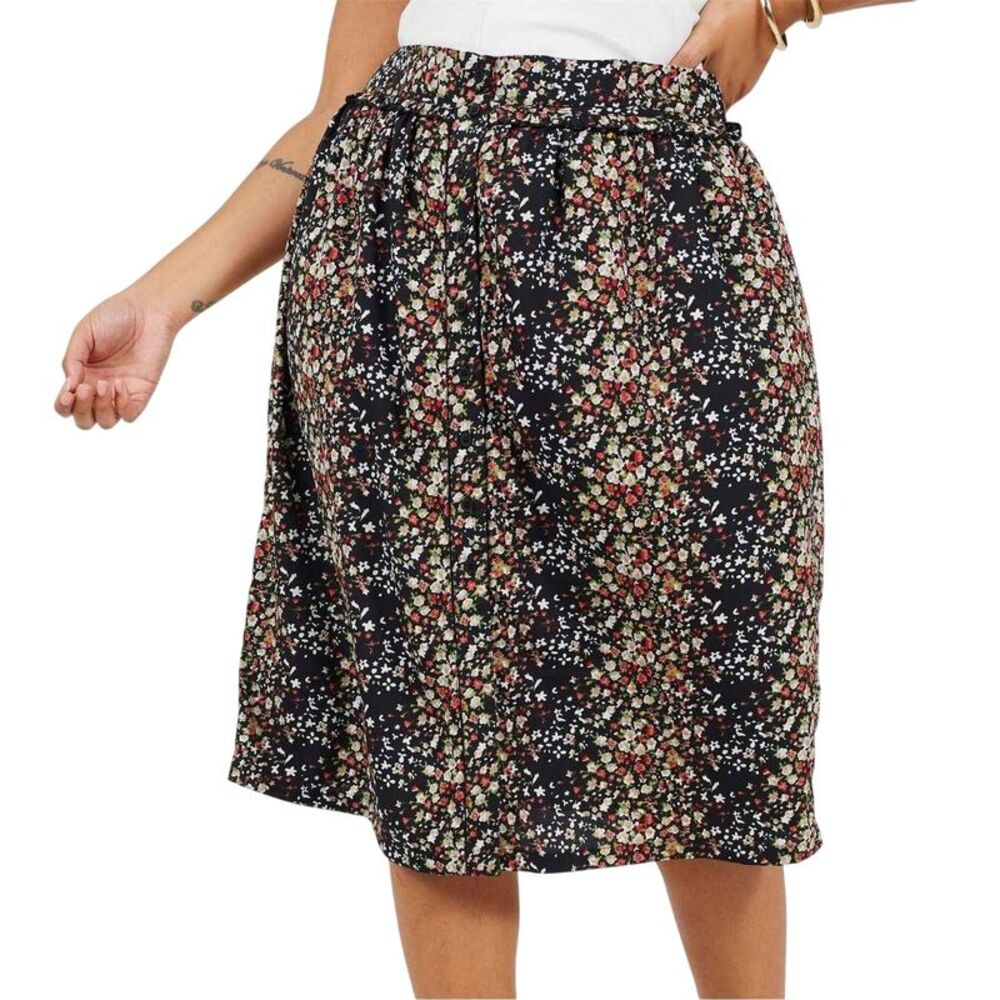 Brave Soul Womens/Ladies Floral High Waist Midi Skirt / Black